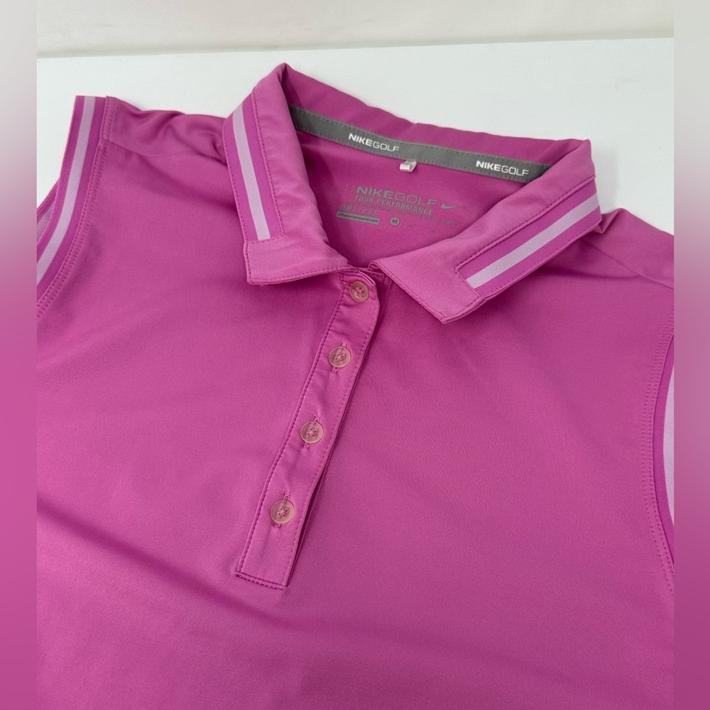 Nike Golf Tour Performance Women's Sz M Dri-Fit Sleeveless Polo Pink Shirt Z1